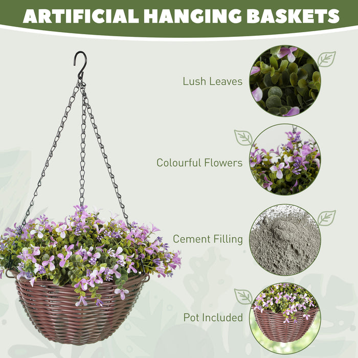 Faux Flowers in Basket Set of 2 Hanging Baskets