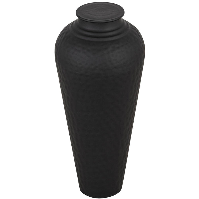 Exquisite Matt Black Hammered Vase With Lid
