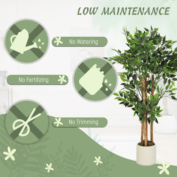 120cm Artificial Ficus Tree with Solid Wood Trunk and Pot for Indoor