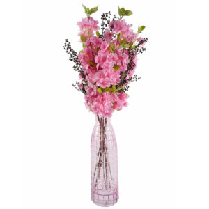 49cm Tall Pink Square Embossing Glass Vase