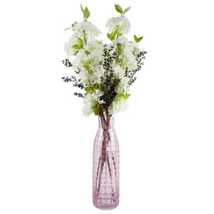 49cm Tall Pink Square Embossing Glass Vase