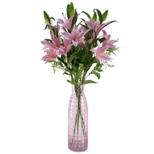 49cm Tall Pink Square Embossing Glass Vase