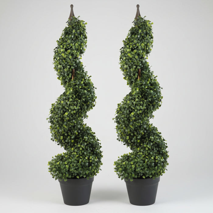 Pair of 90cm Boxwood Tower Trees Topiary Metal Top