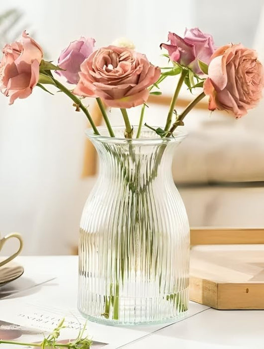 Ribbed Glass Flower Vase - 20cm