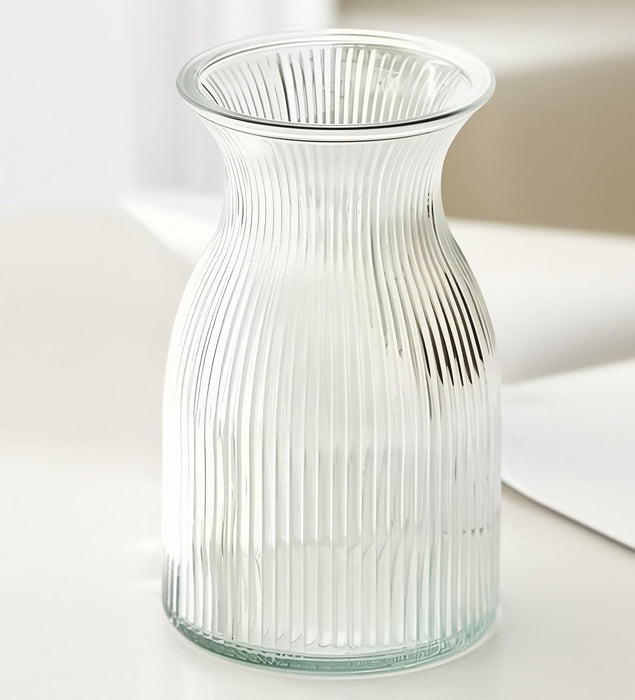 Ribbed Glass Flower Vase - 20cm