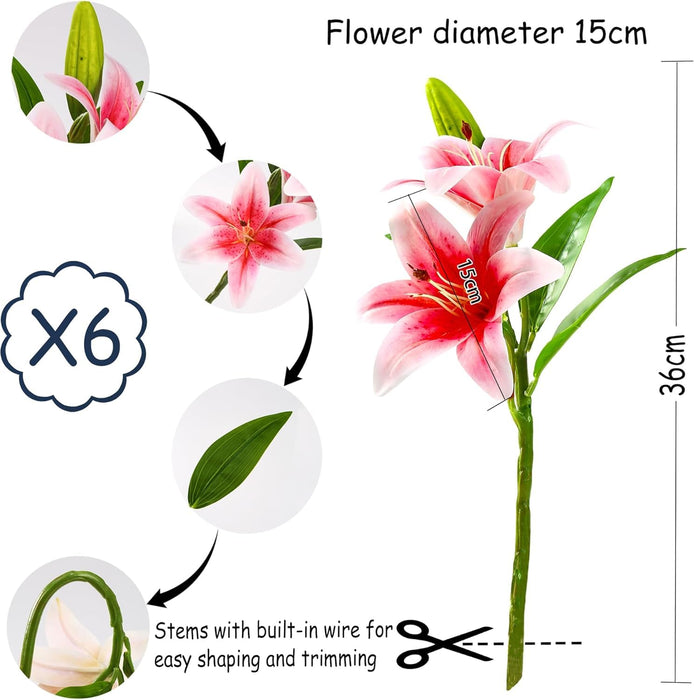 Artificial Lily Flower Stems - 38cm - 6 pack