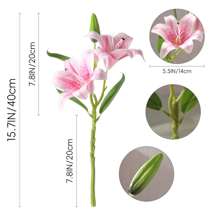 Artificial Light Pink Lily Flowers – 40cm | Set of 6 Stems