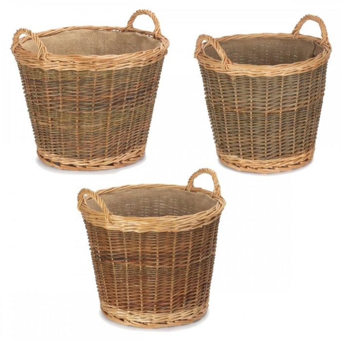 Natural Willow Unpeeled Log Basket with Hessian Lining – 50m