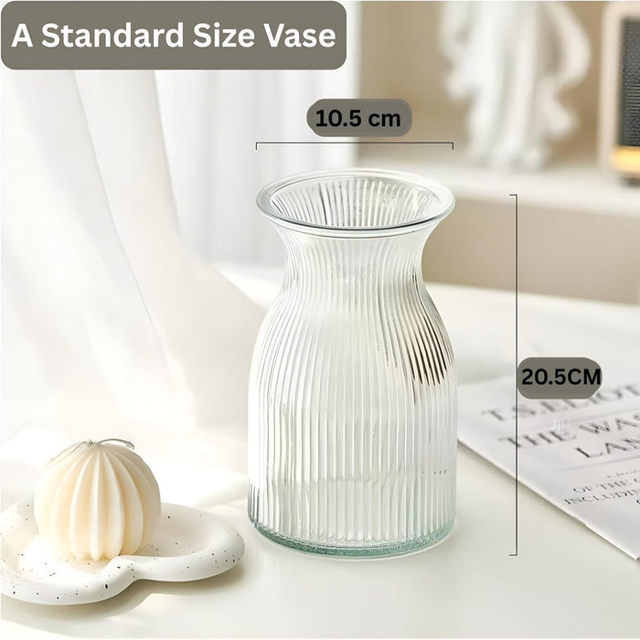 Ribbed Glass Flower Vase - 20cm