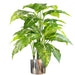 100cm Large Foxs Aglaonema (Spotted Evergreen) Tree Artificial Plant with Silver Metal Planter
