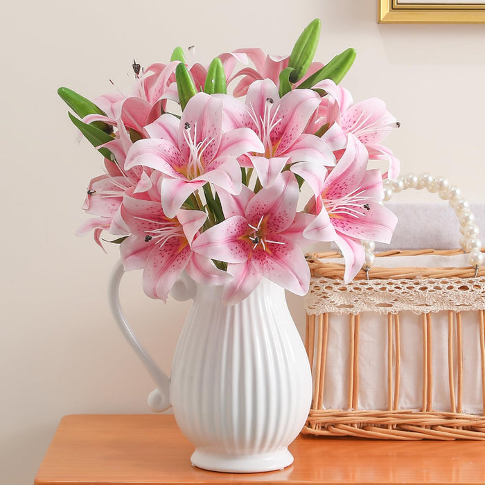 Artificial Light Pink Lily Flowers – 40cm | Set of 6 Stems