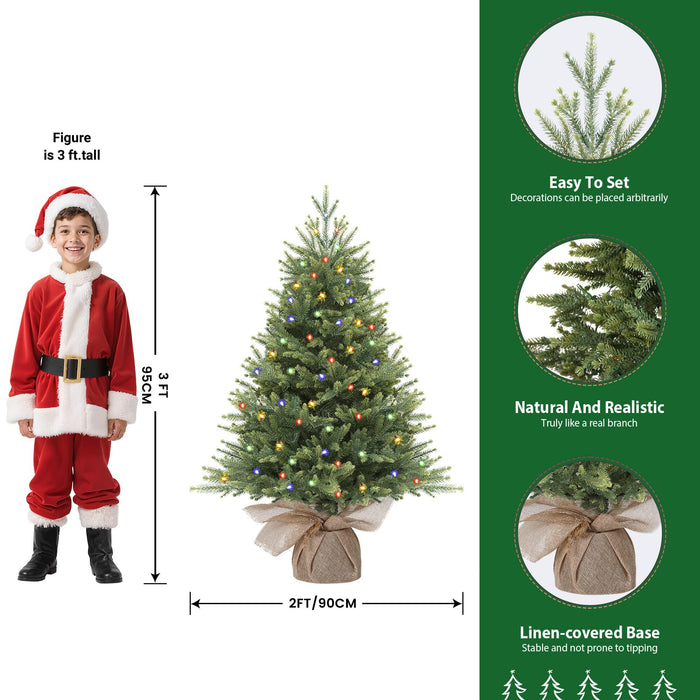 90cm/3ft Pre-Lit LED Artificial Christmas Tree with Multi-Color lights