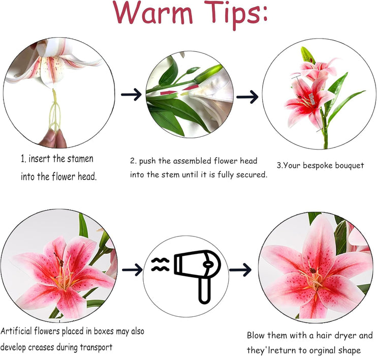 Artificial Lily Flower Stems - 38cm - 6 pack