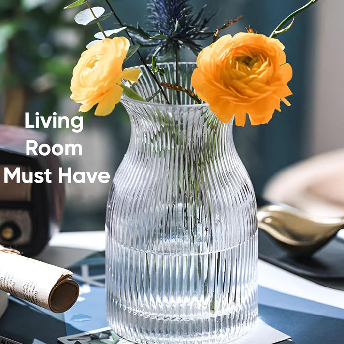 Ribbed Glass Flower Vase - 20cm