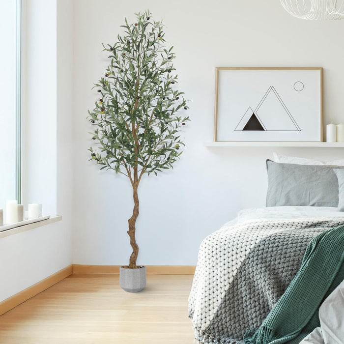 6FT/180cm Olive Tree with Faux Olive Fruits and Wood Trunk