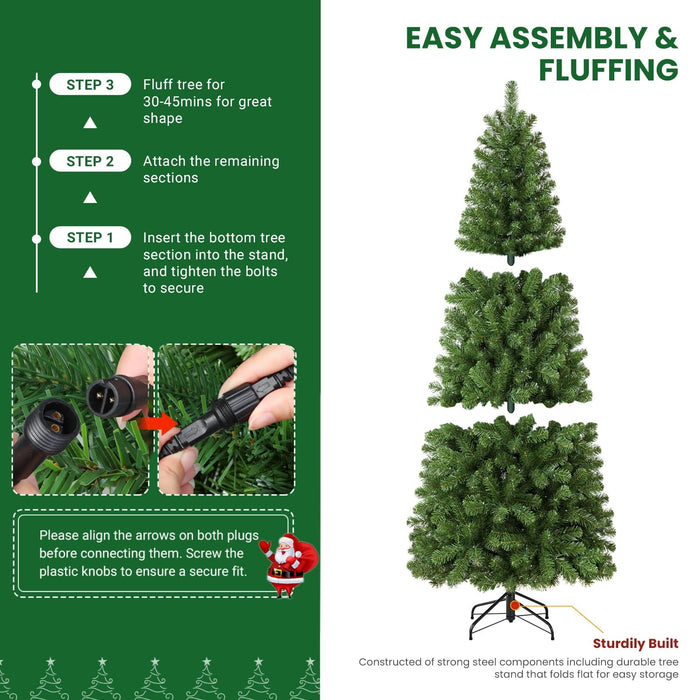 6ft/180cm Slim PRE-Lit Christmas Tree Warm White LED Lights