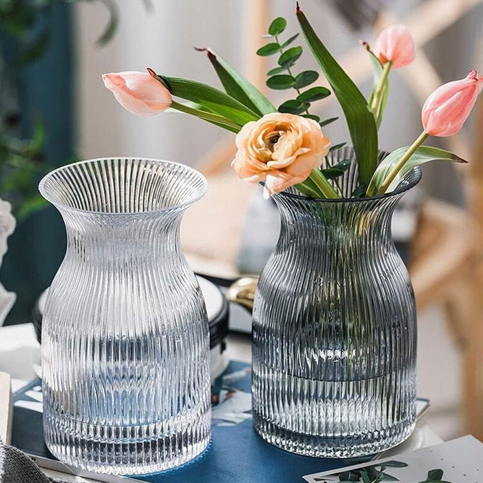 Ribbed Glass Flower Vase - 20cm