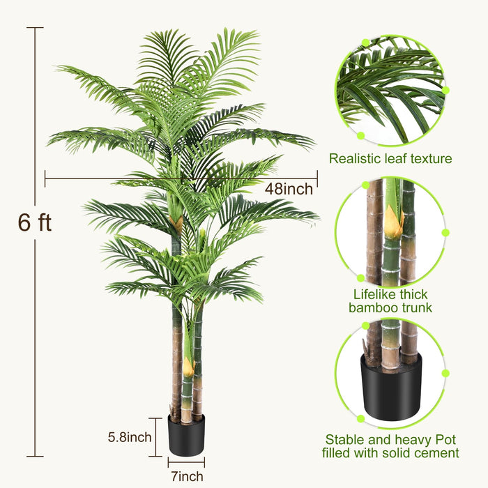 6ft/180cm Tall Triple Trunk Golden Cane Palm Tree (2 Trees Pack)