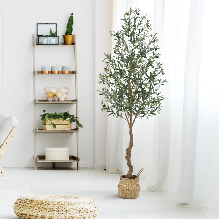6FT/180cm Olive Tree with Faux Olive Fruits and Wood Trunk