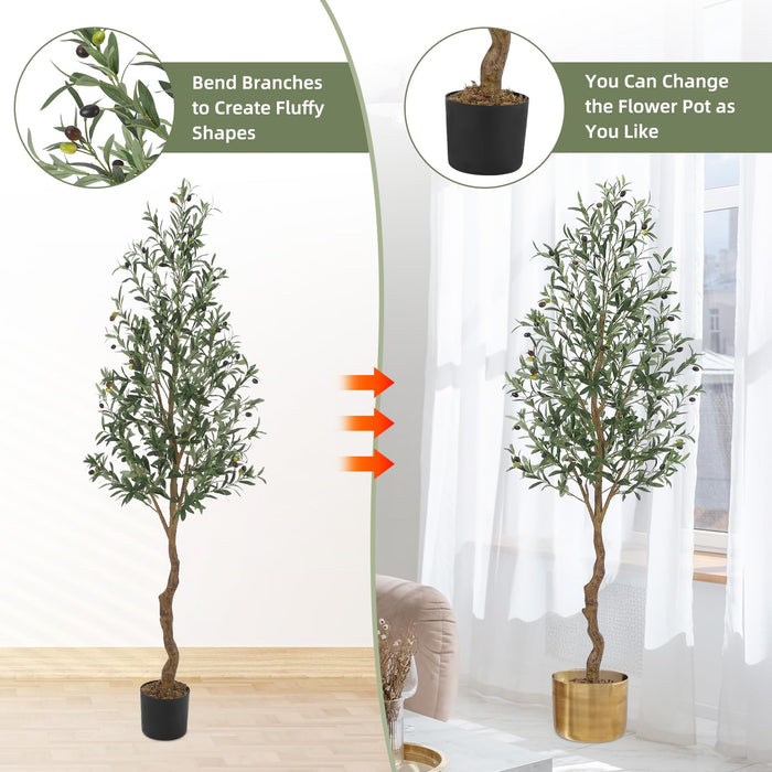 6FT/180cm Olive Tree with Faux Olive Fruits and Wood Trunk