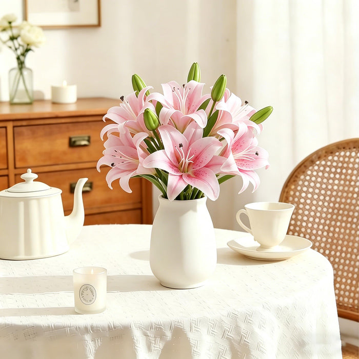 Artificial Pink Lily Bouquet – 40cm | Set of 6 Stems
