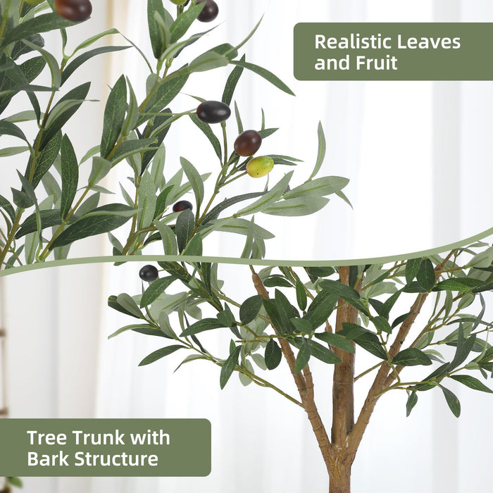 6FT/180cm Olive Tree with Faux Olive Fruits and Wood Trunk