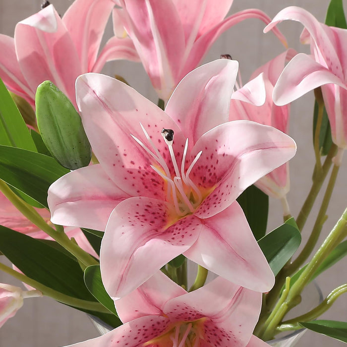 Artificial Light Pink Lily Flowers – 40cm | Set of 6 Stems
