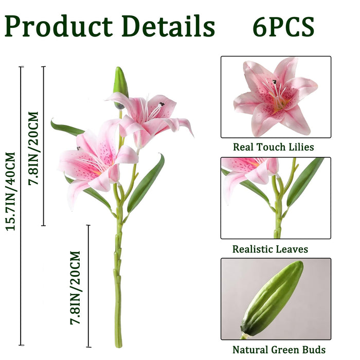 Artificial Pink Lily Bouquet – 40cm | Set of 6 Stems