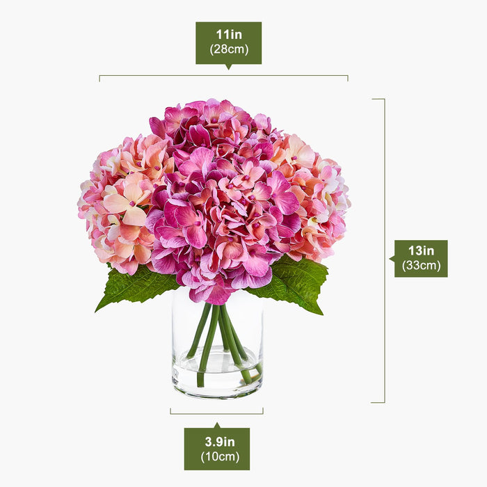 Hydrangea Artificial Real Touch Flowers in Vase – 33 cm with Faux Water - UV Resistant Silk Leaves
