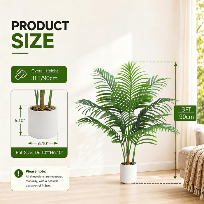 90cm Faux Areca Palm Tree in White Pot
