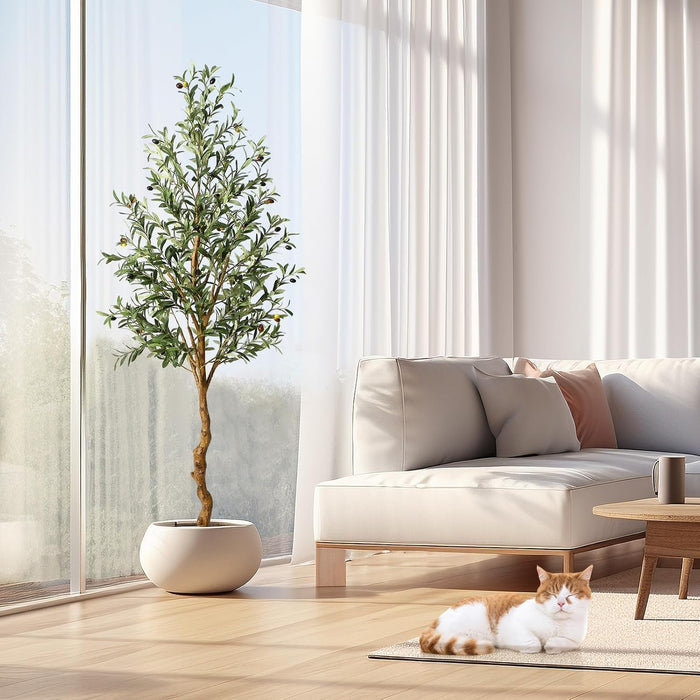 6FT/180cm Olive Tree with Faux Olive Fruits and Wood Trunk