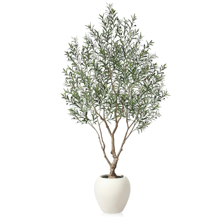 8 Feet Tall Faux Olive Tree with Round Artisan Planter, Premium Handmade, Realistic Trunk & Lifelike Leaves, Perfect for Large Spaces & Elegant Home/Office Decor