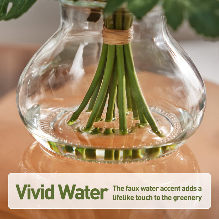 Artificial Chrysanthemum & Eucalyptus Arrangement in Glass Vase 33cm(White & Green)