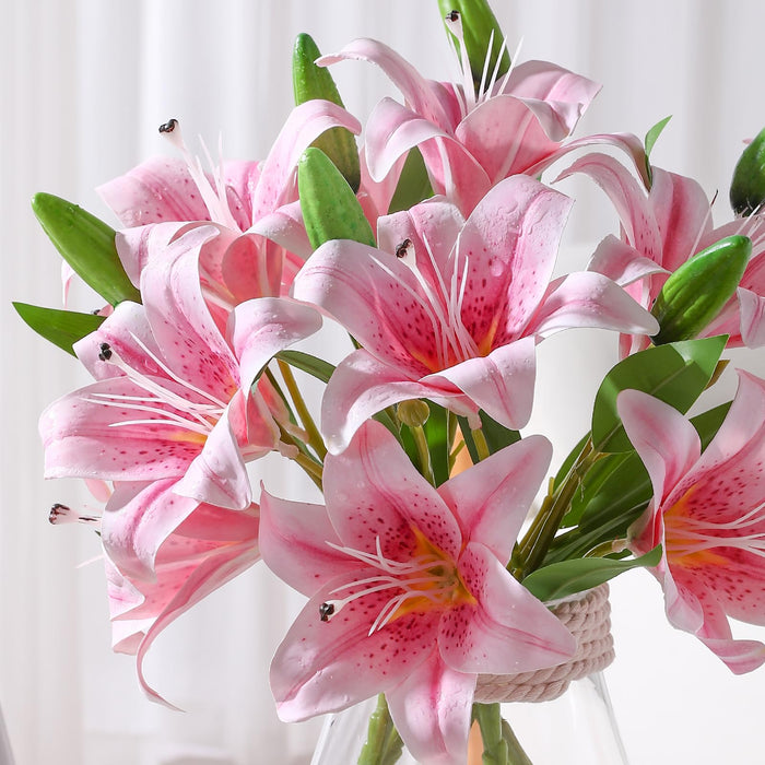 Artificial Light Pink Lily Flowers – 40cm | Set of 6 Stems