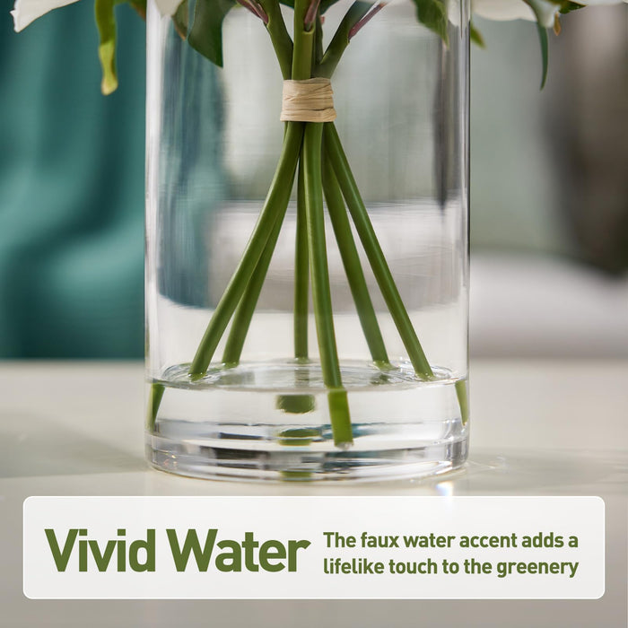 Artificial Peony Flowers in Glass Vase 27cm, White
