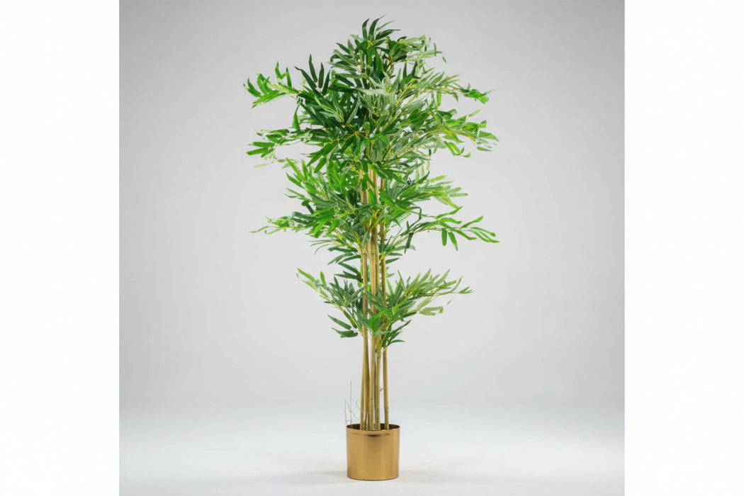 150cm (5ft) Natural Look Artificial Bamboo Plants Trees – XL with Gold Metal Planter
