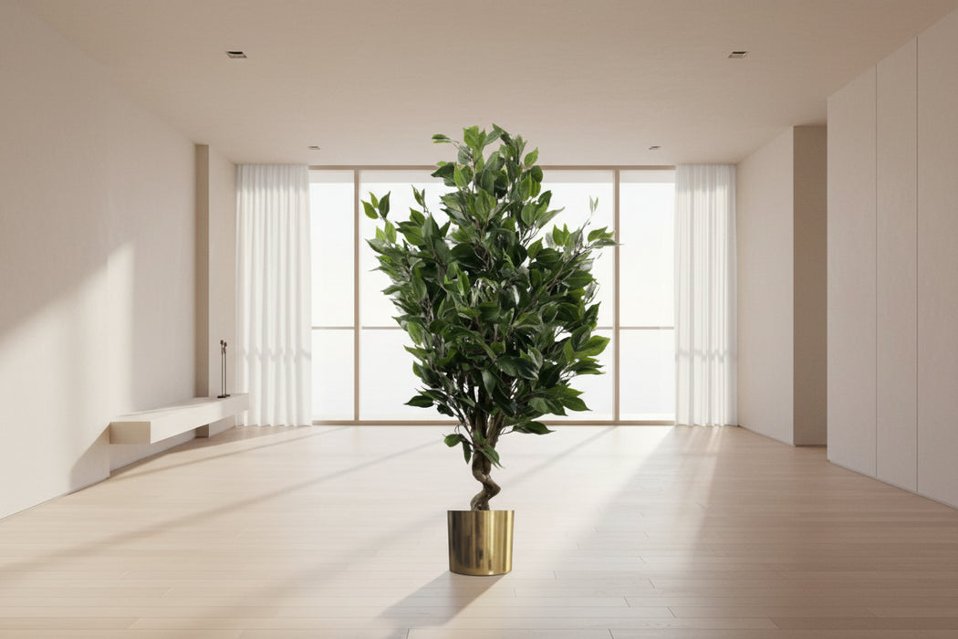 110cm Artificial Evergreen Ficus Tree Gold Planter