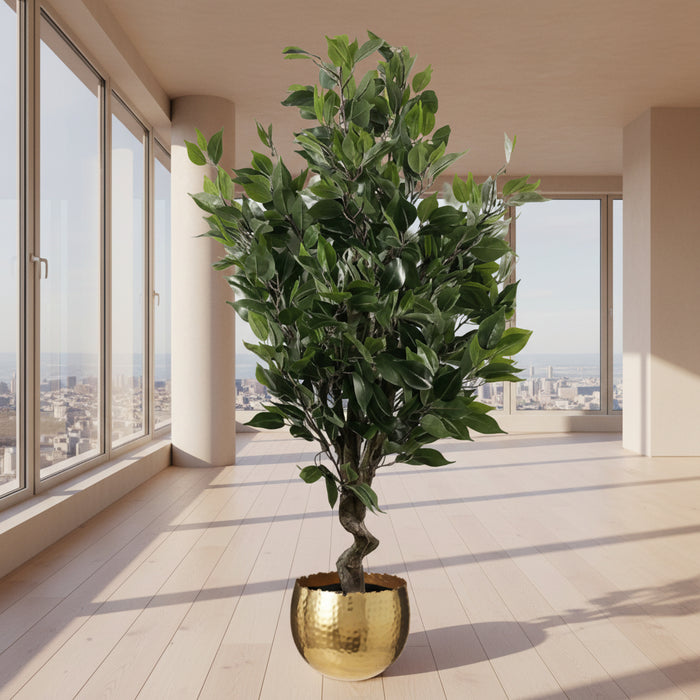 110cm Artificial Evergreen Ficus Tree Gold Curve Planter