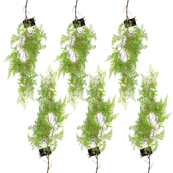 6 x 100cm Artificial Hanging Maidenhair Fern Plant Light Green