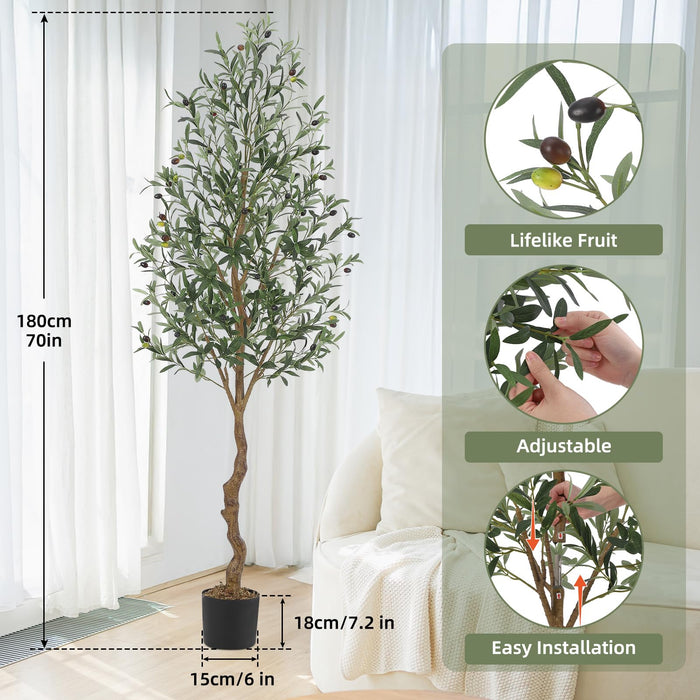 6FT/180cm Olive Tree with Faux Olive Fruits and Wood Trunk