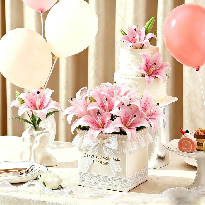 Artificial Pink Lily Bouquet – 40cm | Set of 6 Stems