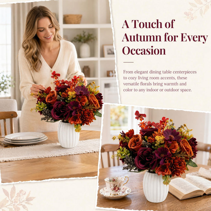 Autumn Realistic Faux Flowers with 3 Bundles Roses