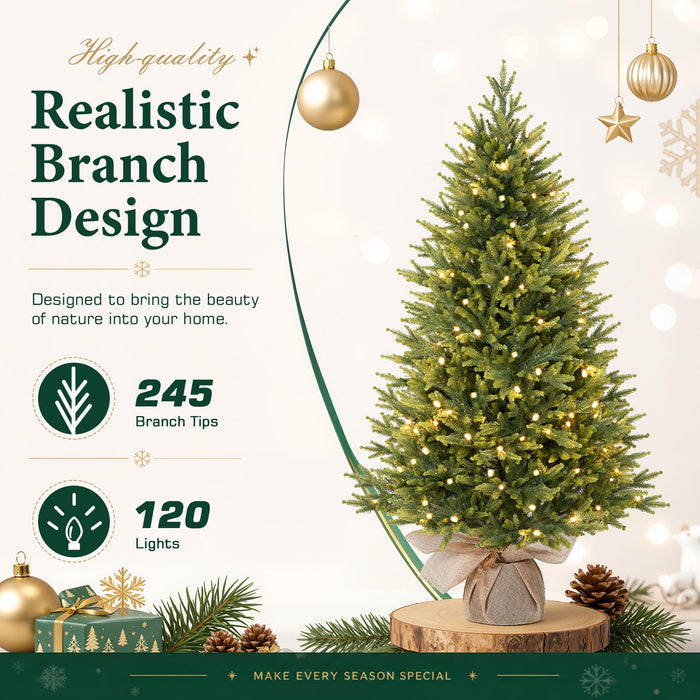 4FT Pre-lit Artificial Mini PE Christmas Tree for Xmas Decorations