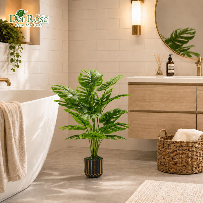 28"  Monstera Plant in Black Gold Pot for Home Decor