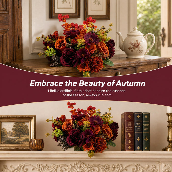 Autumn Realistic Faux Flowers with 3 Bundles Roses