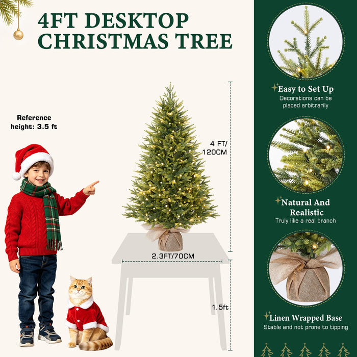 4FT Pre-lit Artificial Mini PE Christmas Tree for Xmas Decorations
