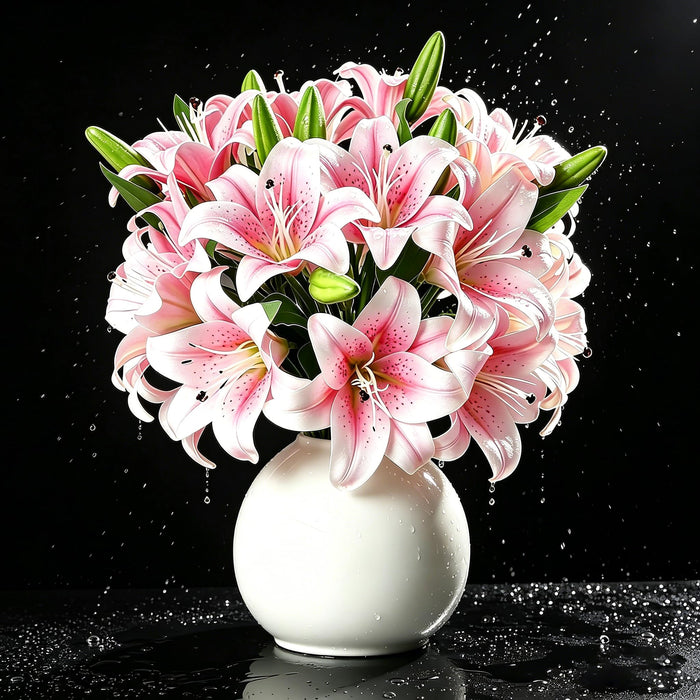 Artificial Pink Lily Bouquet – 40cm | Set of 6 Stems