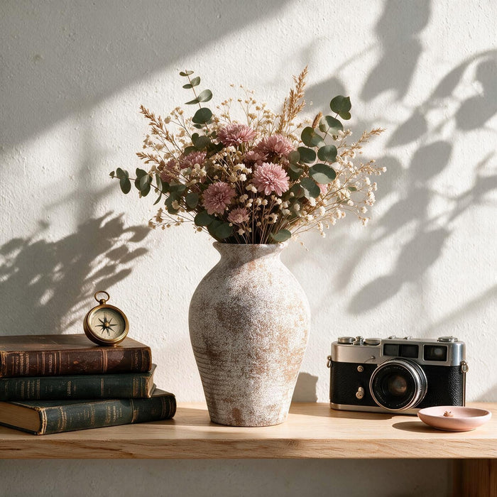 Vintage Fluted Ceramic Vase - 23cm