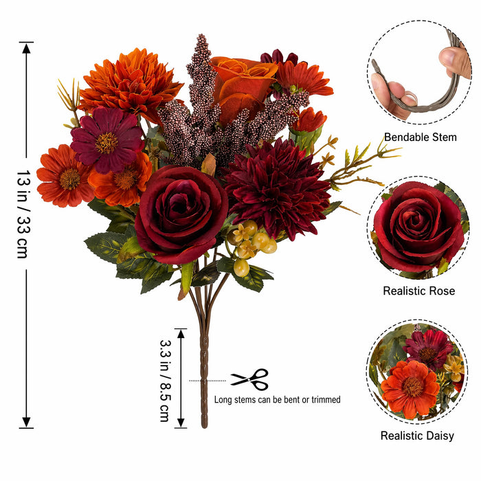 Autumn Realistic Faux Flowers with 3 Bundles Roses