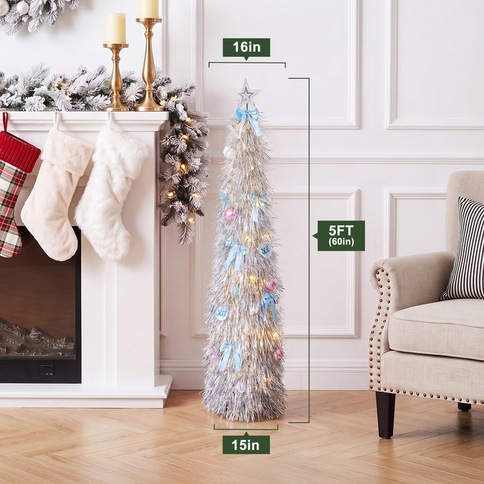 Pop-Up Tinsel Christmas Tree – 146cm with Slim Design